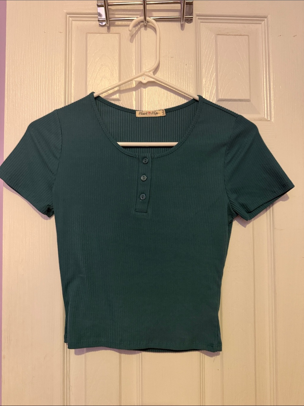 Heart Hips Teal Ribbed Henley Crop Top